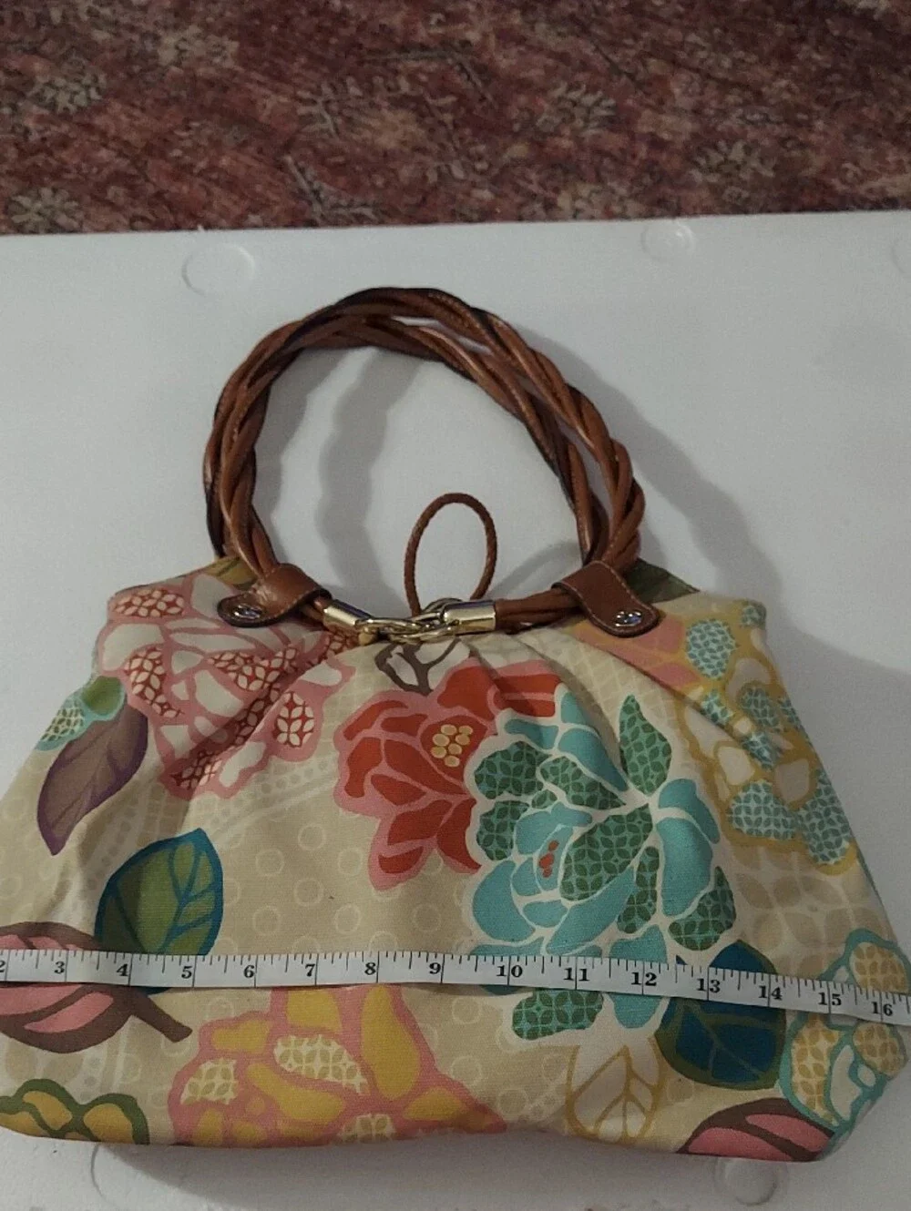 Relic Cream Floral Canvas Hobo with Brown Trim
